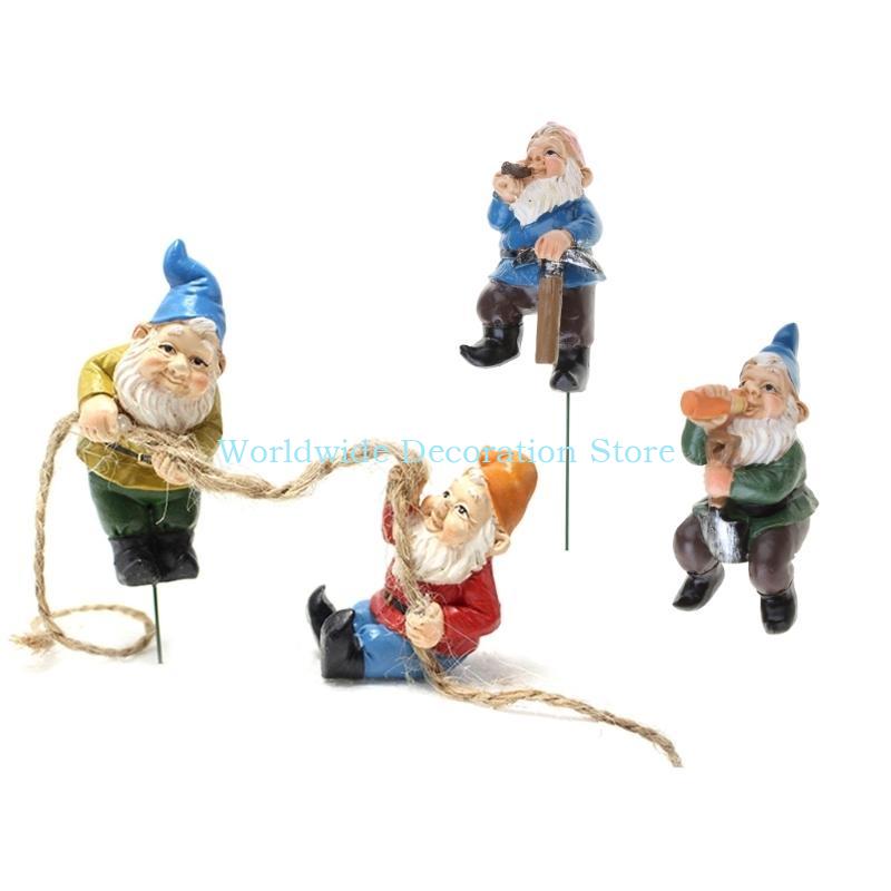 Q39b 4pcs Dwarf Resin Figurine - Bonsai Garden With Pond ulasan dan harga