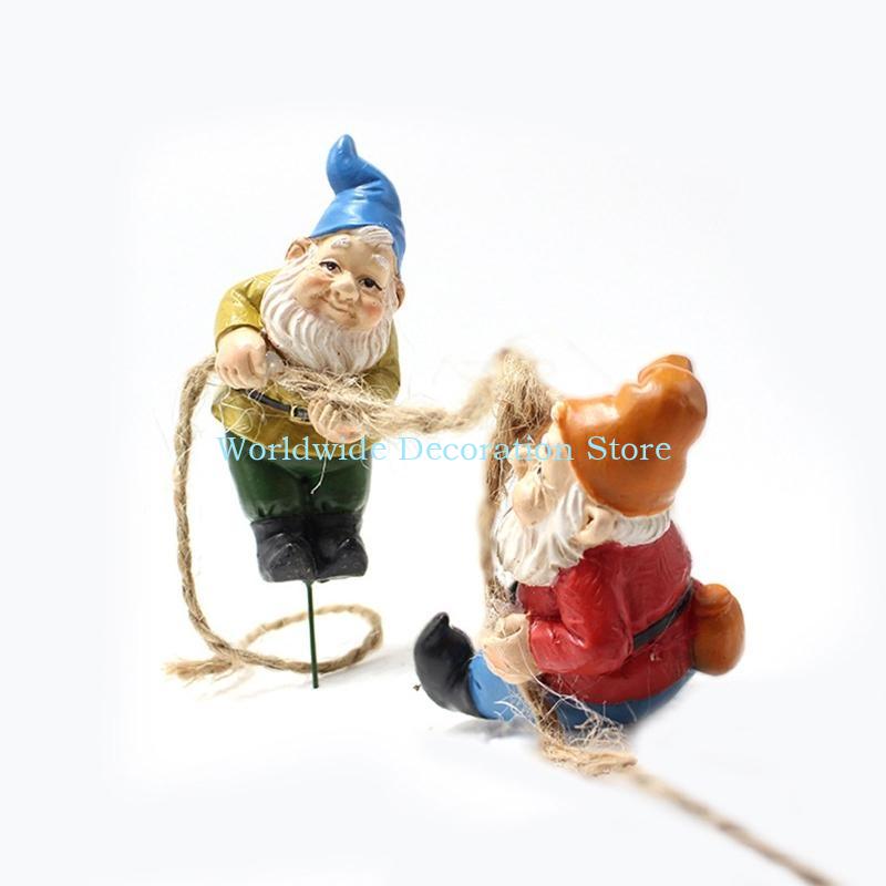 Q39b 4pcs Dwarf Resin Figurine - Bonsai Garden With Pond ulasan dan harga