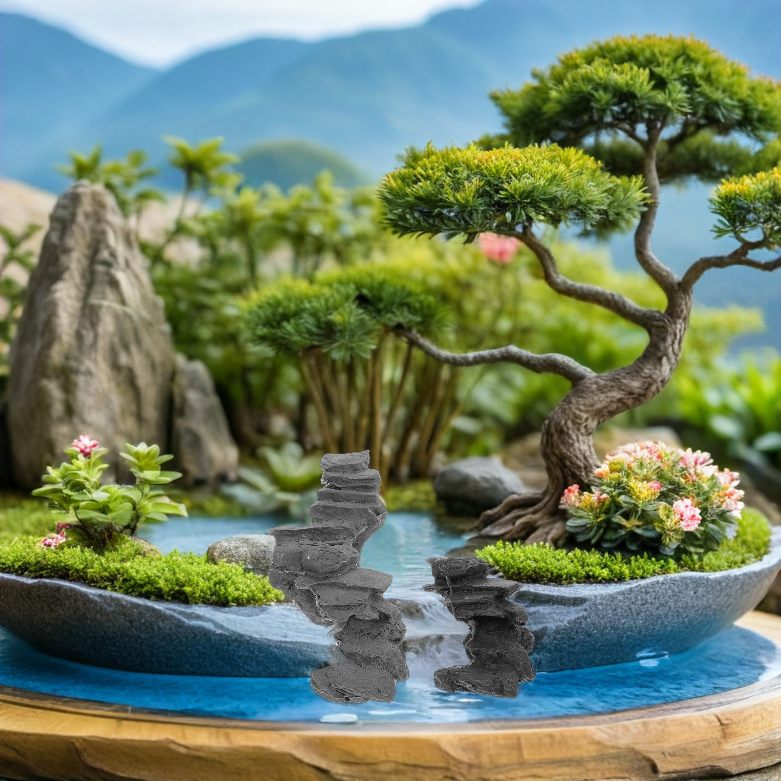 2Pcs Tangga Batu Miniatur Resi - Bonsai Garden With Pond ulasan dan harga